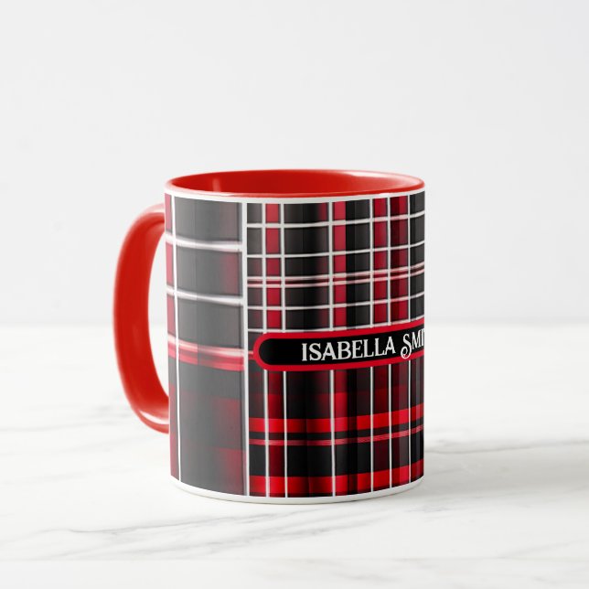 Abstract Red Black Plaid Popular Collection Mug (Front Left)