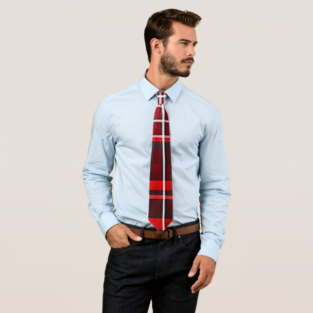 Abstract Red Black Plaid Popular Collection Neck Tie (In Situ)