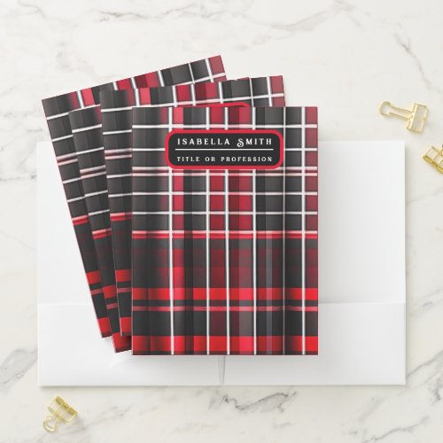 Abstract Red Black Plaid Popular Collection Pocket Folder