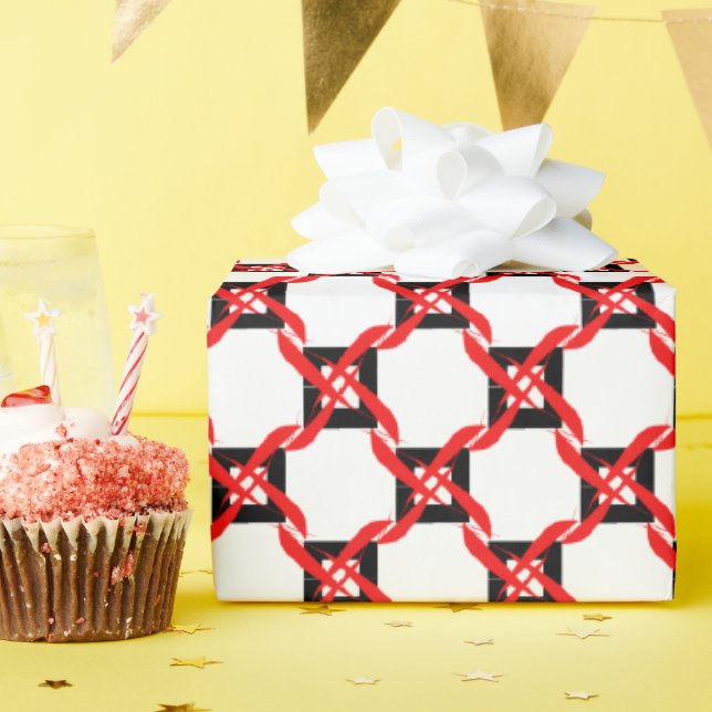 Abstract Red, Black White Graphic  Wrapping Paper (Birthday Party)