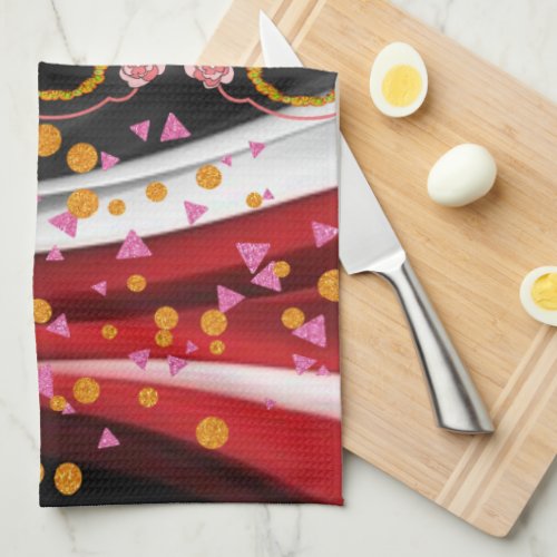 Abstract Red Black White   Kitchen Hand Towel