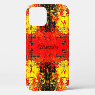 Abstract Red Black Yellow Glitter Name, Custom iPhone 12 Pro Case