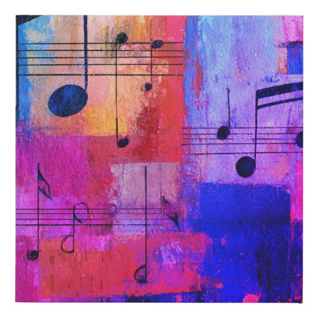 Abstract red, blue and yellow with musical notes faux canvas print (Front)