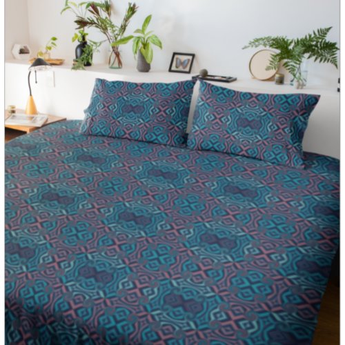 Abstract Red Blue Geometric Pattern With Swirls  Duvet Cover