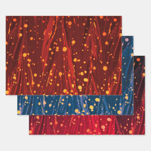 ABSTRACT RED BLUE MARBLED PAPER ,GOLD SPLASHES