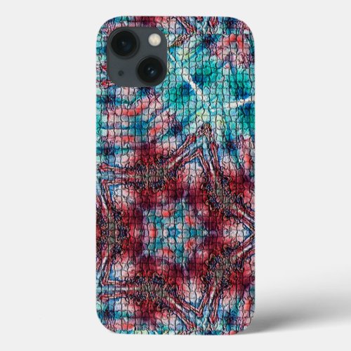 ABSTRACT RED BLUE MOSAIC STAR iPhone 13 CASE