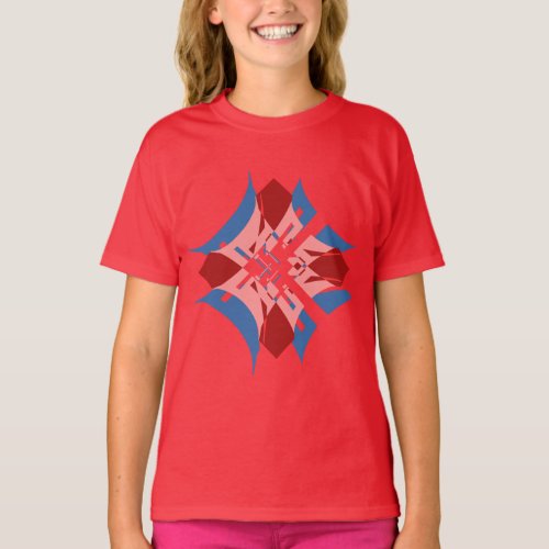 Abstract Red Blue Pink Diamond Floral Design T_Shirt