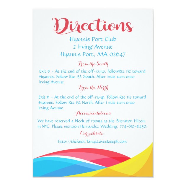 Abstract Red & Blue Wedding Details Rainbow Wave Card