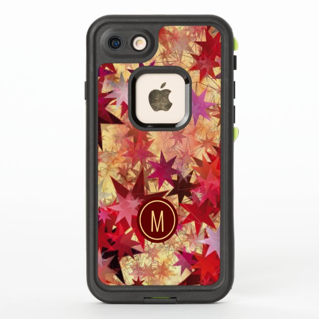 Abstract Red Burgundy Yellow Stars Monogram LifeProof iPhone Case (Back)