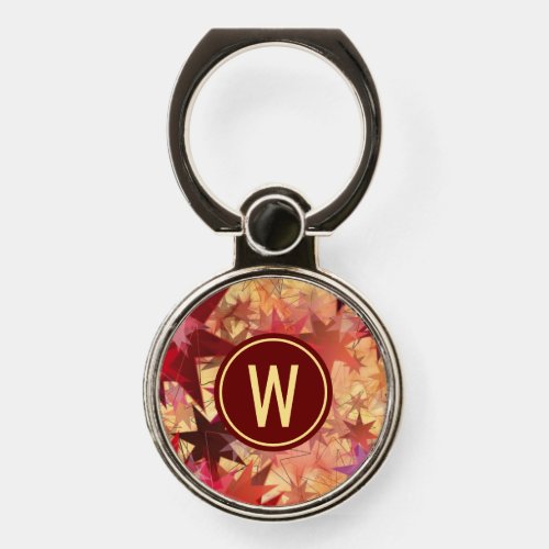 Abstract Red Burgundy Yellow Stars Monogram Phone Ring Stand