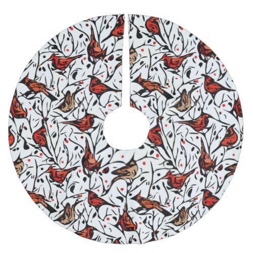 Abstract Red Cardinals  Winterberries Tree Skirt