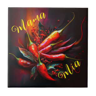 Abstract red chili painting ceramic tile