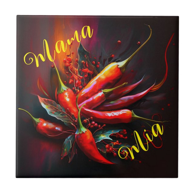 Abstract red chili painting ceramic tile (Front)