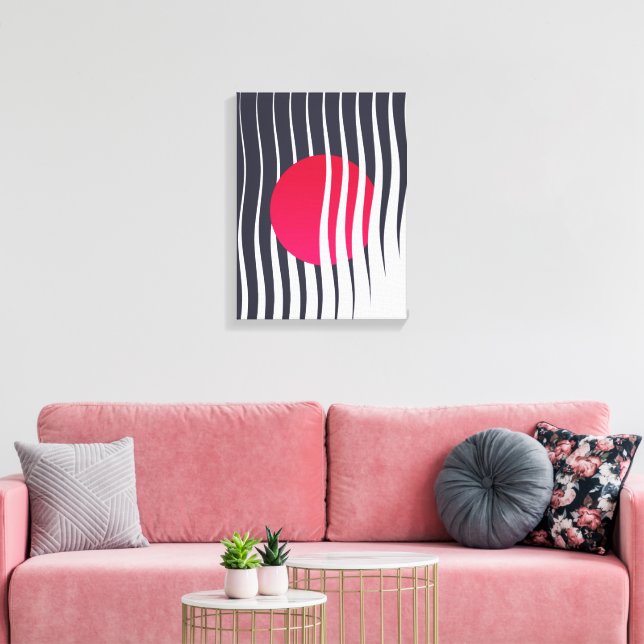 Abstract Red Circle and Wave Lines Canvas Print (Insitu(LivingRoom))