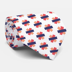 Abstract Red Coral and Navy Cross Pattern Neck Tie