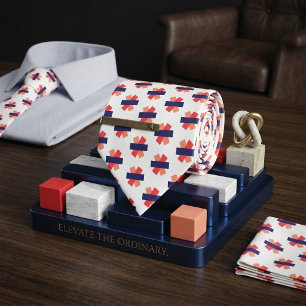 Abstract Red Coral and Navy Cross Pattern Neck Tie