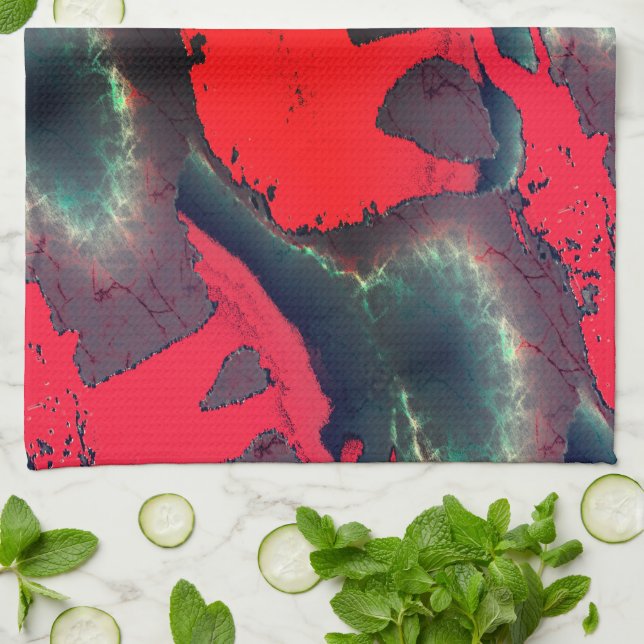 Abstract red elephant drawing, very rustic effect  kitchen towel (Folded)