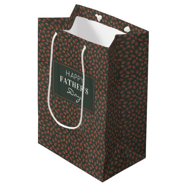 Abstract Red Feather Print Dark Green Father's Day Medium Gift Bag (Front Angled)