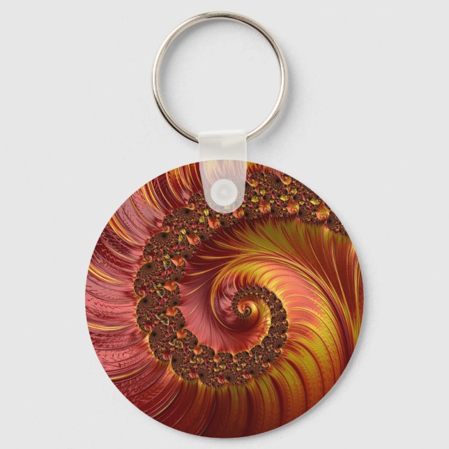 Abstract Red Fiery Spiral Fractal Keychain (Front)