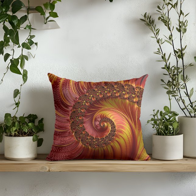 Abstract Red Fiery Spiral Fractal  Throw Pillow (Creator Uploaded)