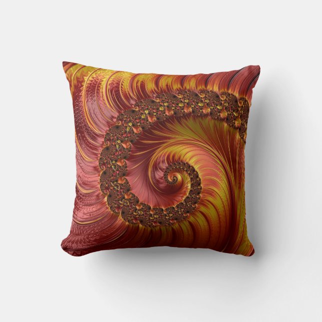 Abstract Red Fiery Spiral Fractal  Throw Pillow (Front)