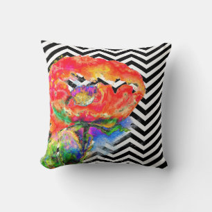 Abstract red floral painting Red Poppy chevron  Throw Pillow