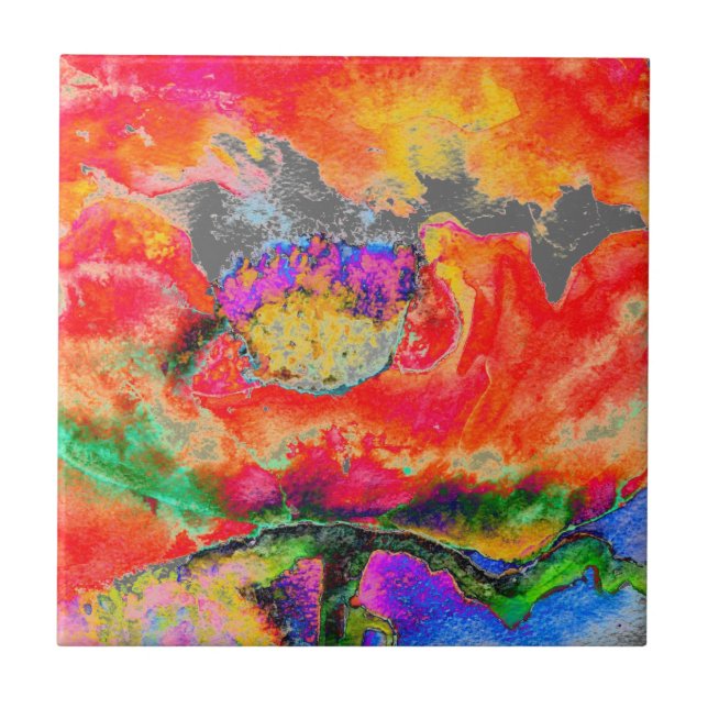 Abstract red floral red poppy art watercolor  tile (Front)