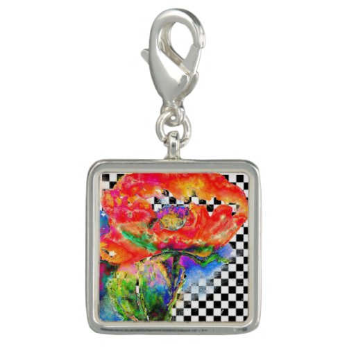 Abstract red floral watercolor painting checks charm