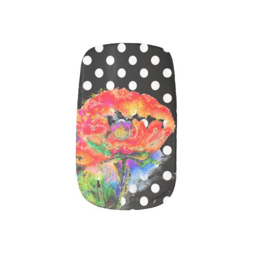 Abstract red floral watercolor poppy polka dots minx nail wraps
