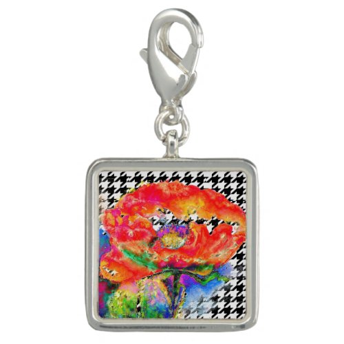 Abstract red floral watercolorhoundstooth pattern charm