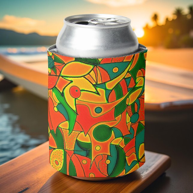 Abstract Red Fragmentary Patchwork Geometric Art Can Cooler (Creator Uploaded)