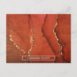 Abstract Red & Gold Alcohol Ink Liquid Art Postcard
