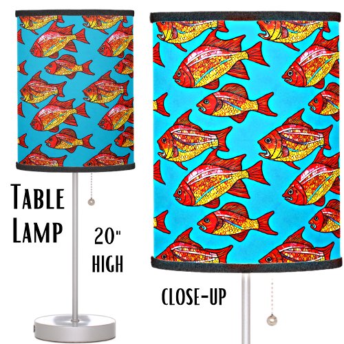 Abstract Red Gold Fish in Blue Water Table Lamp