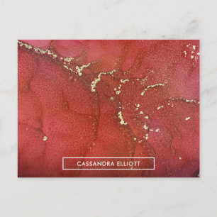 Abstract Red & Gold Marbled Alcohol Ink Liquid Art Postcard