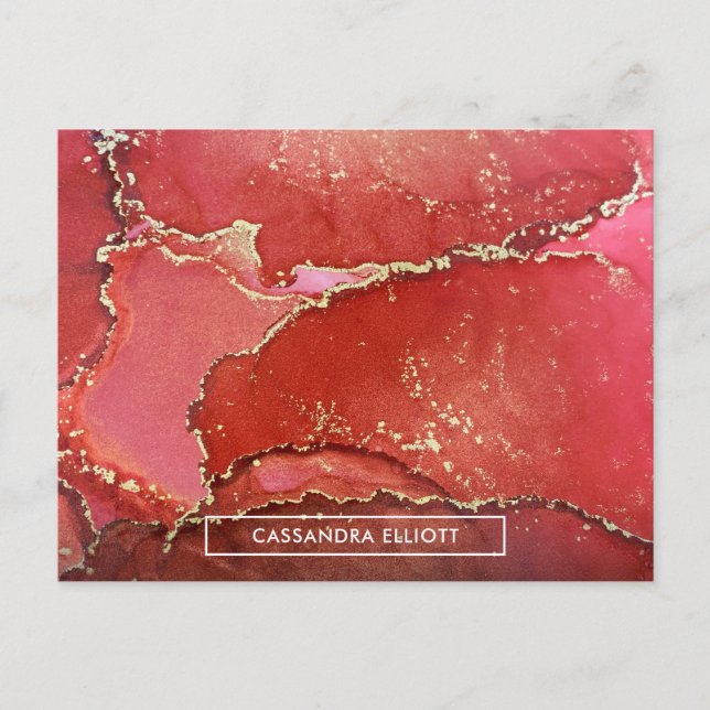 Abstract Red & Gold Marbled Alcohol Ink Liquid Art Postcard (Front)