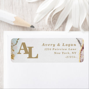 Abstract Red & Gold Monogram Return Address Label