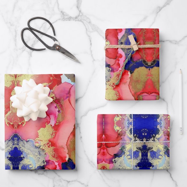 Abstract Red Gold Purple Wrapping Paper Sheets (Front)