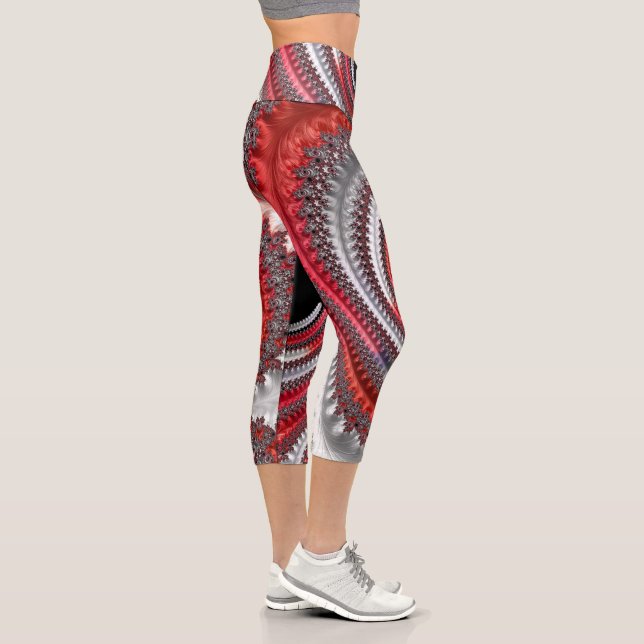 Abstract Red Gradient Spiral Fractal Capri Leggings (Right)