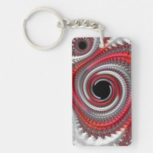 Abstract Red Gradient Spiral Fractal Keychain