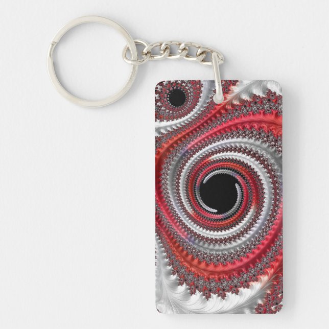 Abstract Red Gradient Spiral Fractal Keychain (Front)