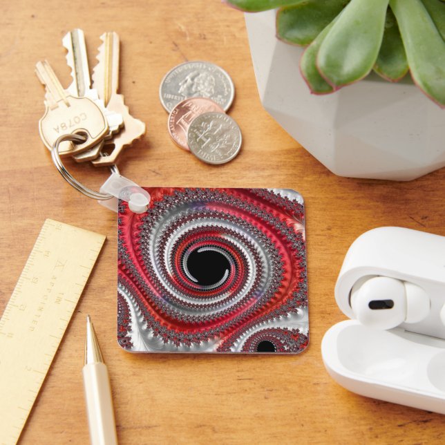Abstract Red Gradient Spiral Fractal Keychain (Desk)