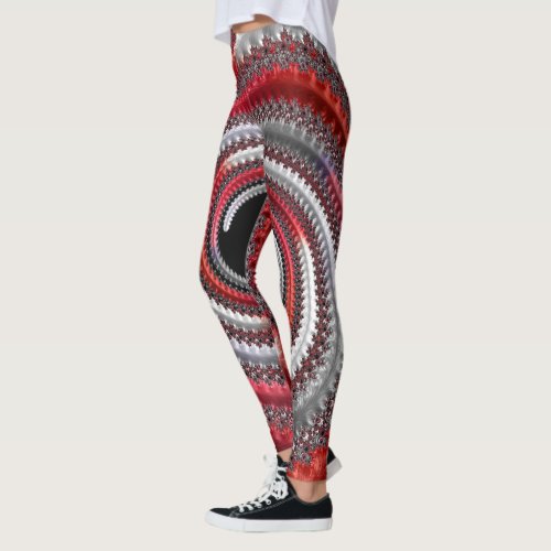 Abstract Red Gradient Spiral Fractal Leggings