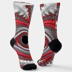 Abstract Red Gradient Spiral Fractal Socks