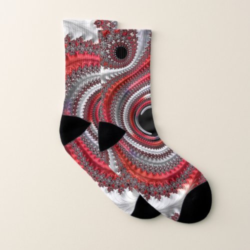 Abstract Red Gradient Spiral Fractal Socks