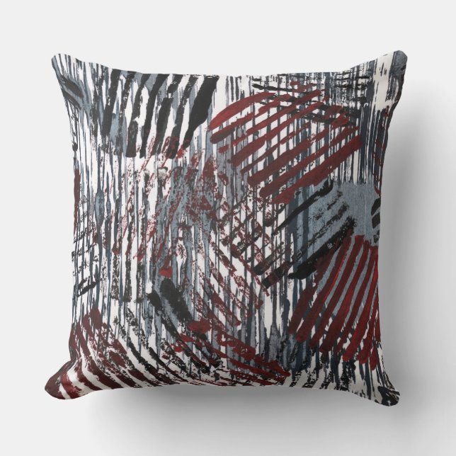 Abstract red gray art throw pillow (Front)