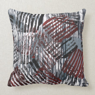 Abstract red gray art throw pillow