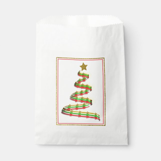 Abstract Red, Green, and Gold Christmas Tree Favor Bag (Front)