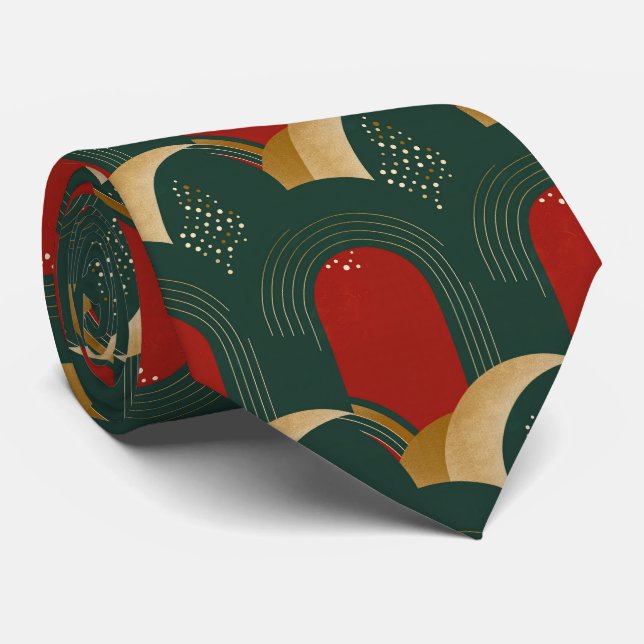 Abstract Red, Green and Gold Neck Tie (Rolled)
