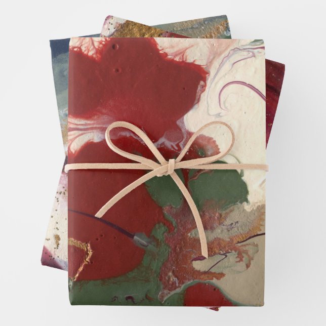 Abstract Red Green Gold Christmas Winter Wrapping Paper Sheets (In situ)