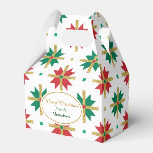 Abstract Red Green Gold Pattern on White Christmas Favor Boxes